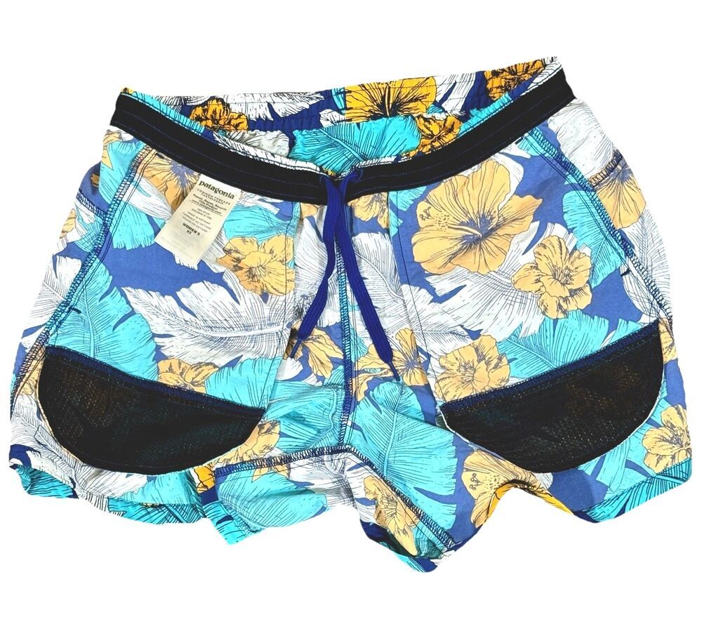 Patagonia Women’s Shorts XS Tropical Floral Blue Nylon Beach Outdoors Baggies - Picture 8 of 8